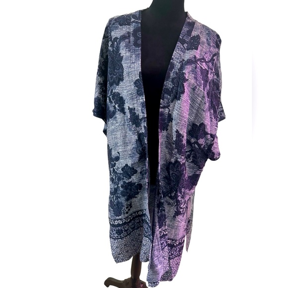 Chicos bohemian oversized Blue Floral Kimono Cardigan - Picture 1 of 3